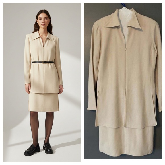 Marisa Minicucci Dresses & Skirts - Cream 90s Vintage Blazer Dress Medium Quiet Luxury Minimalist Corporate Chic